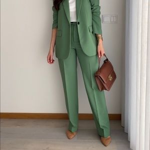Zara NWT Green Francoise Straight Suite Pants